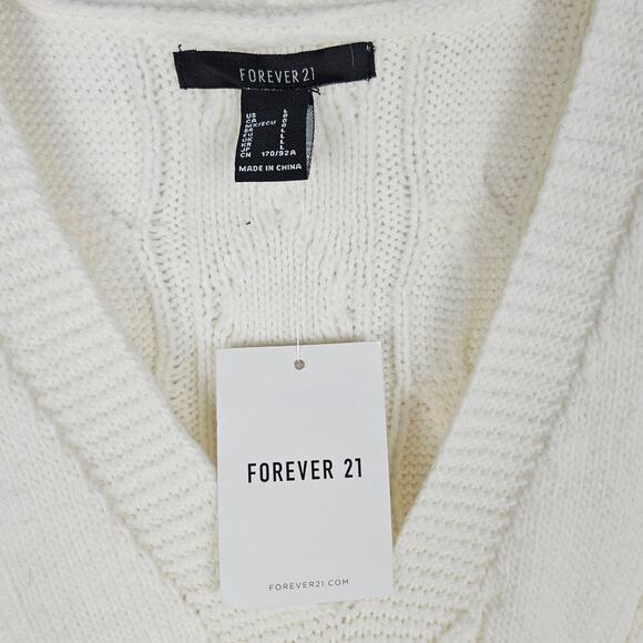 New Forever 21 Wool Blend Cable Knit Sweater Vest Cream Off White Large Preppy - Picture 6 of 12